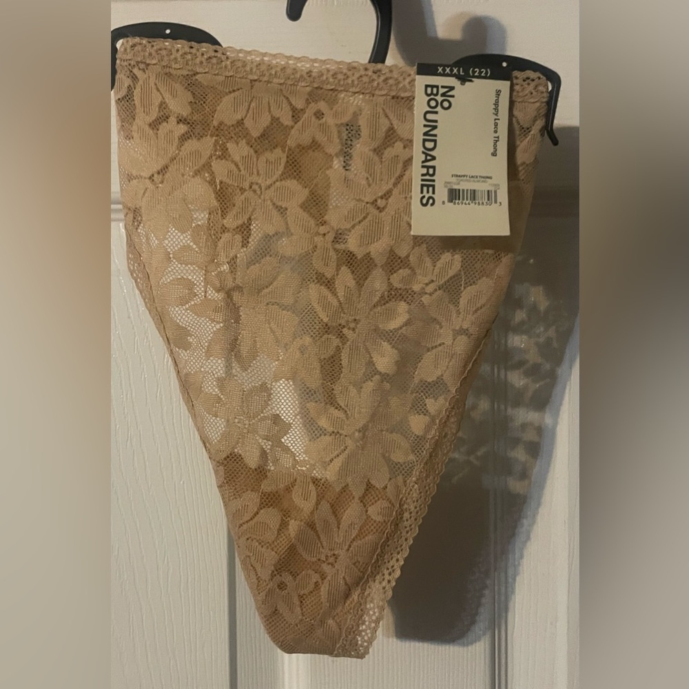 🔴 3/$12 No Boundaries Beige Strappy Lace Floral‎ Thong! NWT! Size XXXL (22)